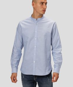 Skjorter Clean Cut Copenhagen | Oxford Mandarin Collar Stretch Shirt - Lysebla