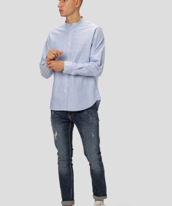 Skjorter Clean Cut Copenhagen | Oxford Mandarin Collar Stretch Shirt - Lysebla