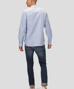 Skjorter Clean Cut Copenhagen | Oxford Mandarin Collar Stretch Shirt - Lysebla