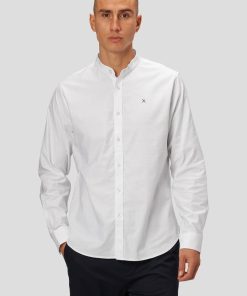 Skjorter Clean Cut Copenhagen | Oxford Mandarin Collar Stretch Shirt - Hvid