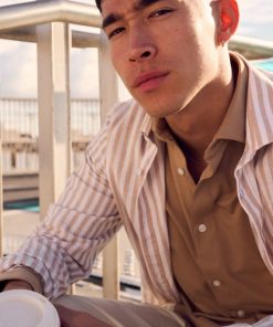 Skjorter Clean Cut Copenhagen | Jamie Cotton/Linen Striped Shirt - Sand Melange / Ecru