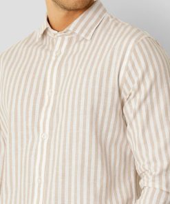 Skjorter Clean Cut Copenhagen | Jamie Cotton/Linen Striped Shirt - Sand Melange / Ecru