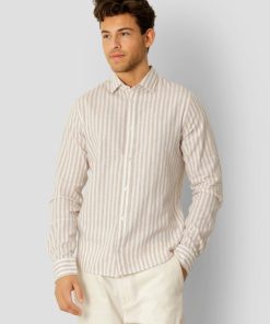 Skjorter Clean Cut Copenhagen | Jamie Cotton/Linen Striped Shirt - Sand Melange / Ecru