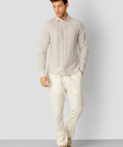 Skjorter Clean Cut Copenhagen | Jamie Cotton/Linen Striped Shirt - Sand Melange / Ecru