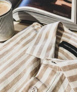 Skjorter Clean Cut Copenhagen | Jamie Cotton/Linen Striped Shirt - Sand Melange / Ecru