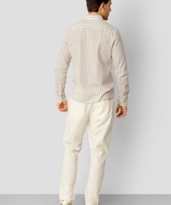 Skjorter Clean Cut Copenhagen | Jamie Cotton/Linen Striped Shirt - Sand Melange / Ecru