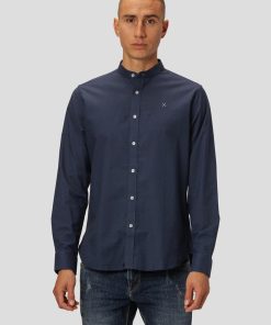 Skjorter & Overskjorter Clean Cut Copenhagen | Oxford Mandarin Collar Stretch Shirt - Navy