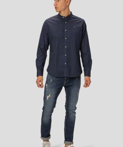 Skjorter & Overskjorter Clean Cut Copenhagen | Oxford Mandarin Collar Stretch Shirt - Navy