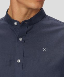 Skjorter & Overskjorter Clean Cut Copenhagen | Oxford Mandarin Collar Stretch Shirt - Navy