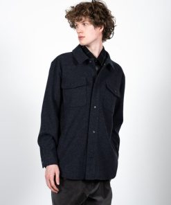 Skjorter & Overskjorter Clean Cut Copenhagen | Dean Flannel Bonded Overshirt - Dark Navy Melange