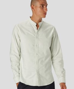 Skjorter Clean Cut Copenhagen | Oxford Mandarin Collar Stretch Shirt - Pale Green Mel