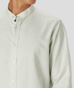 Skjorter Clean Cut Copenhagen | Oxford Mandarin Collar Stretch Shirt - Pale Green Mel