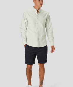 Skjorter Clean Cut Copenhagen | Oxford Mandarin Collar Stretch Shirt - Pale Green Mel