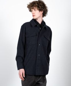 Overskjorter Clean Cut Copenhagen | Dean Flannel Bonded Overshirt - Dark Navy Melange