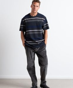 T-Shirts Clean Cut Copenhagen | Calton Striped Cotton T-Shirt - Dark Navy Stripe