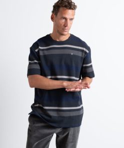 T-Shirts Clean Cut Copenhagen | Calton Striped Cotton T-Shirt - Dark Navy Stripe