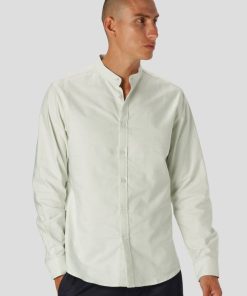 Skjorter & Overskjorter Clean Cut Copenhagen | Oxford Mandarin Collar Stretch Shirt - Pale Green Mel