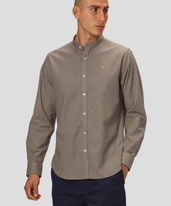 Skjorter & Overskjorter Clean Cut Copenhagen | Oxford Mandarin Collar Stretch Shirt - Stovet Gron