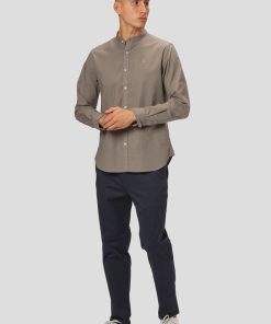 Skjorter & Overskjorter Clean Cut Copenhagen | Oxford Mandarin Collar Stretch Shirt - Stovet Gron