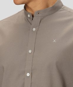 Skjorter & Overskjorter Clean Cut Copenhagen | Oxford Mandarin Collar Stretch Shirt - Stovet Gron