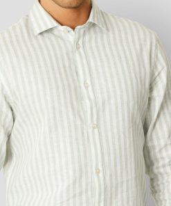 Skjorter Clean Cut Copenhagen | Jamie Cotton/Linen Striped Shirt - Minty/Ecru