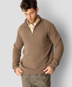 Strik Clean Cut Copenhagen | Lauritz 1/2 Zip Knitted Jumper - Morkebrun Melange