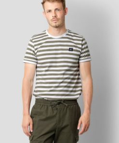 T-Shirts Clean Cut Copenhagen | Basic Organic Stribet T-Shirt - Dusty Green/White