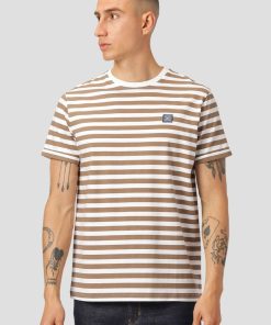 T-Shirts Clean Cut Copenhagen | Basic Organic Stribet T-Shirt - Mork Kamel