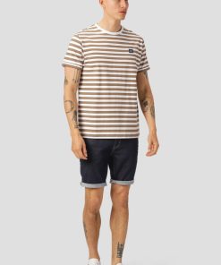 T-Shirts Clean Cut Copenhagen | Basic Organic Stribet T-Shirt - Mork Kamel