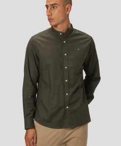 Skjorter & Overskjorter Clean Cut Copenhagen | Oxford Mandarin Collar Stretch Shirt - Army