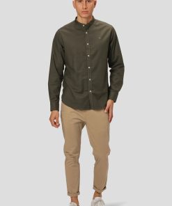 Skjorter & Overskjorter Clean Cut Copenhagen | Oxford Mandarin Collar Stretch Shirt - Army