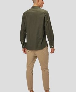 Skjorter & Overskjorter Clean Cut Copenhagen | Oxford Mandarin Collar Stretch Shirt - Army