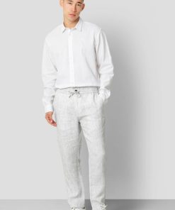 Bukser Clean Cut Copenhagen | Andreas Barcelona Cotton/Linen Pants - Ecru / Navy