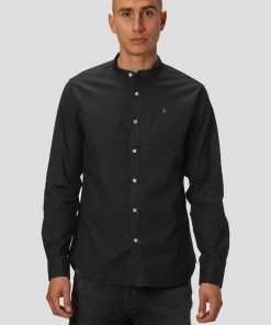 Skjorter & Overskjorter Clean Cut Copenhagen | Oxford Mandarin Collar Stretch Shirt - Sort