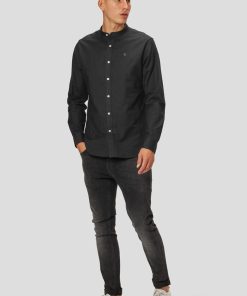 Skjorter & Overskjorter Clean Cut Copenhagen | Oxford Mandarin Collar Stretch Shirt - Sort