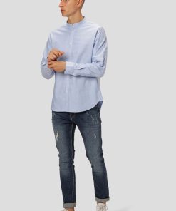 Skjorter & Overskjorter Clean Cut Copenhagen | Oxford Mandarin Collar Stretch Shirt - Lysebla