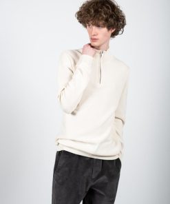 Strik Clean Cut Copenhagen | Lauritz 1/2 Zip Knitted Jumper - Ecru Melange