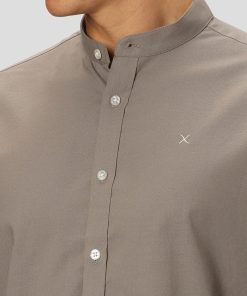 Skjorter Clean Cut Copenhagen | Oxford Mandarin Collar Stretch Shirt - Stovet Gron