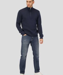 Strik Clean Cut Copenhagen | Mario Half Zip Knit - Mork Navy