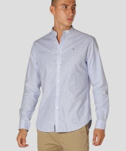 Skjorter & Overskjorter Clean Cut Copenhagen | Oxford Mandarin Collar Striped Shirt - Lysebla