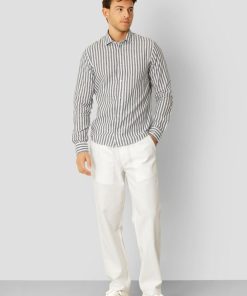 Skjorter Clean Cut Copenhagen | Jamie Cotton/Linen Striped Shirt - Navy / Ecru