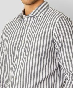 Skjorter Clean Cut Copenhagen | Jamie Cotton/Linen Striped Shirt - Navy / Ecru