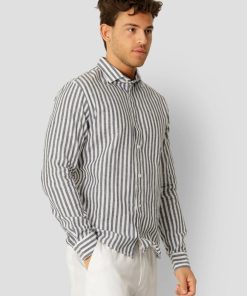 Skjorter Clean Cut Copenhagen | Jamie Cotton/Linen Striped Shirt - Navy / Ecru