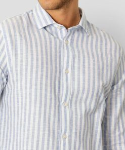 Skjorter Clean Cut Copenhagen | Jamie Cotton/Linen Striped Shirt - Blue Melange / Ecru