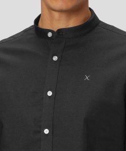 Skjorter Clean Cut Copenhagen | Oxford Mandarin Collar Stretch Shirt - Sort