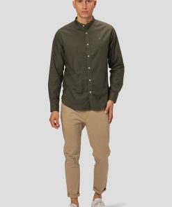 Skjorter Clean Cut Copenhagen | Oxford Mandarin Collar Stretch Shirt - Army