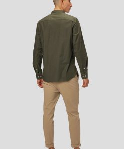 Skjorter Clean Cut Copenhagen | Oxford Mandarin Collar Stretch Shirt - Army