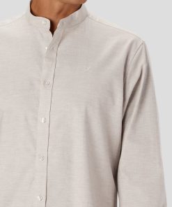 Skjorter Clean Cut Copenhagen | Oxford Mandarin Collar Stretch Shirt - Sand Melange