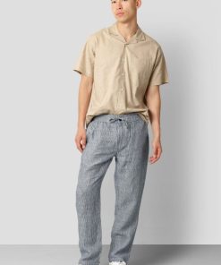 Bukser Clean Cut Copenhagen | Andreas Barcelona Cotton/Linen Pants - Navy / Ecru