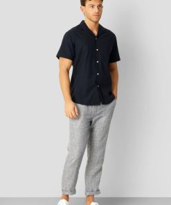 Bukser Clean Cut Copenhagen | Andreas Barcelona Cotton/Linen Pants - Navy / Ecru